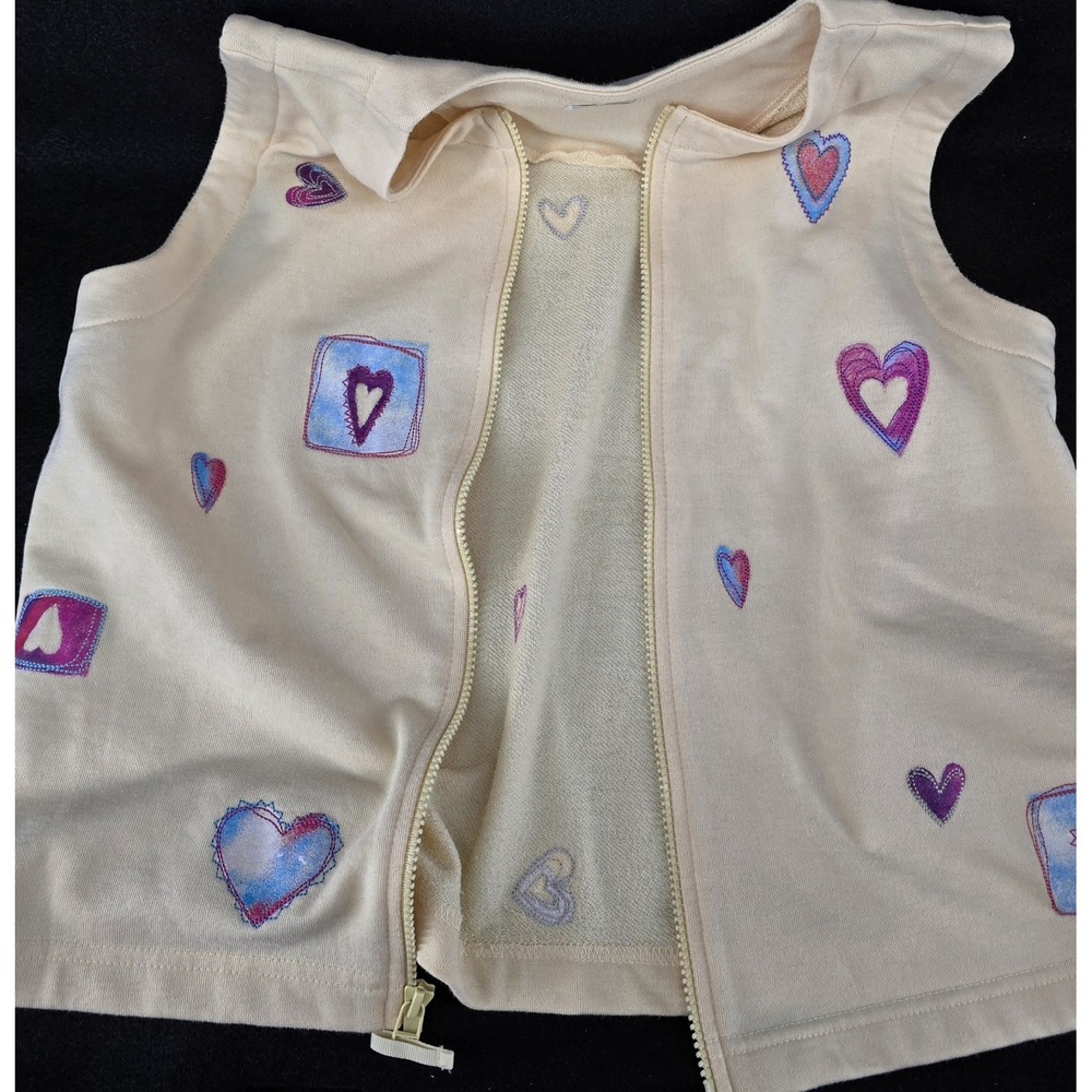 Vtg Y2K Christopher Banks Yellow Zip Knit Vest Women's S Embroidered Hearts Love - Picture 6 of 7